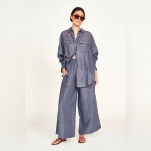 Mirth Linen blend Wide Leg Pants Pond